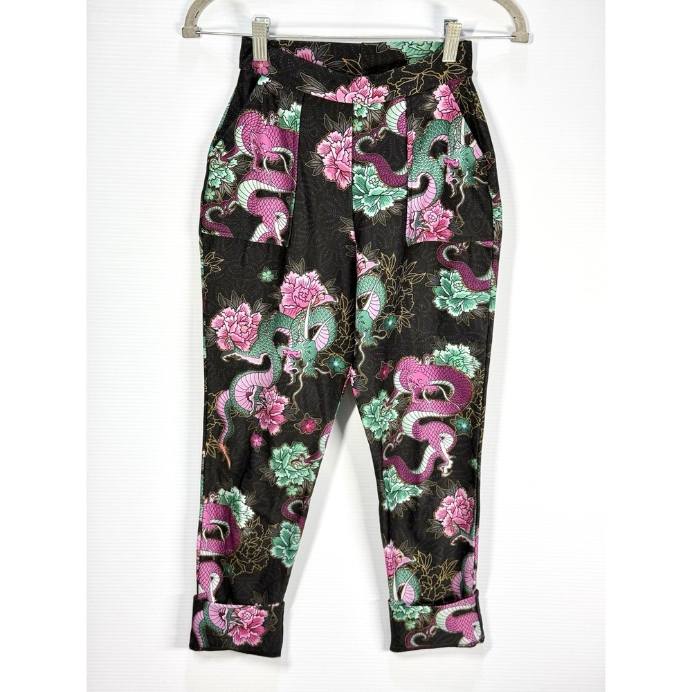 BlackMilk Dragon Bouquet Cuffed Soft Pants Size XXS - Retired/Rare!
